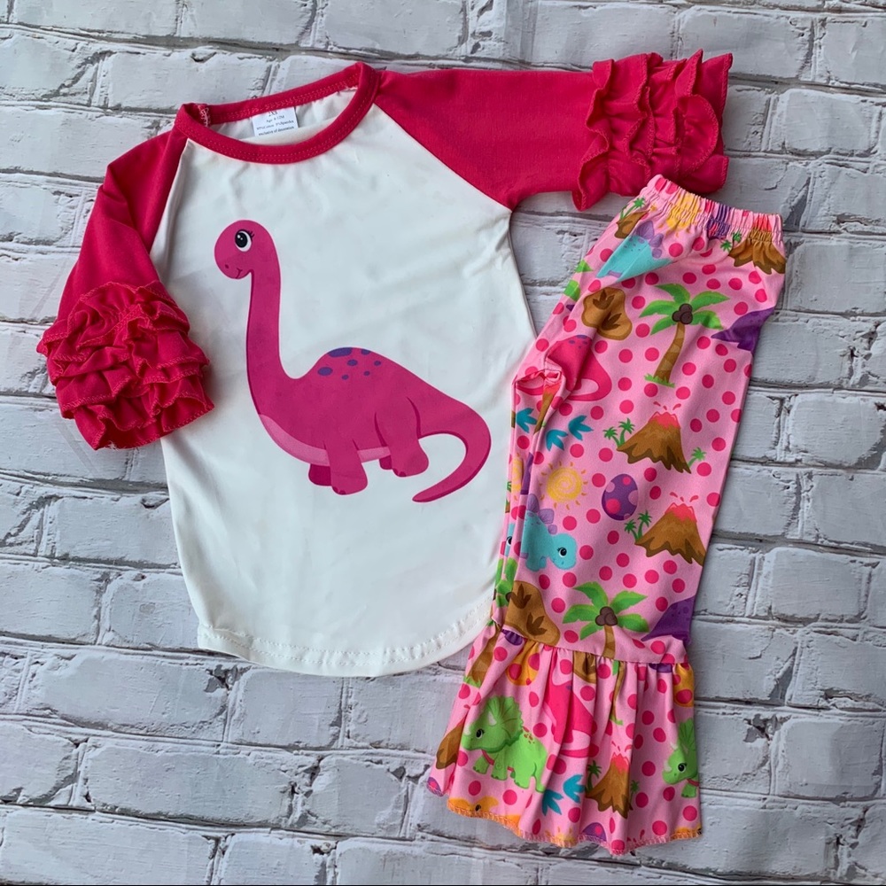 Boutique Girls Dinosaur 2pc Ruffle Outfit